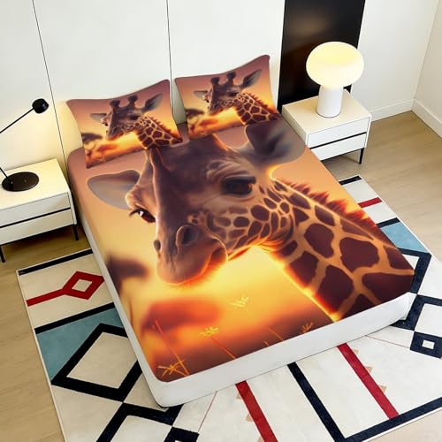 Drap-housse 3D girafe d'Afrique en microfibre douce et infroissable