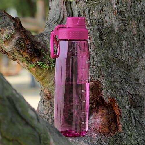 Image of 32oz Clear Water Bottle - BPA-Free Tritan Plastic, Fast Flow Spout Lid, Wide Mouth & Leakproof Design Hiking Water Bottle Suitable for Travel, Outdoors, Gym, Travel, Home, School (Rose)