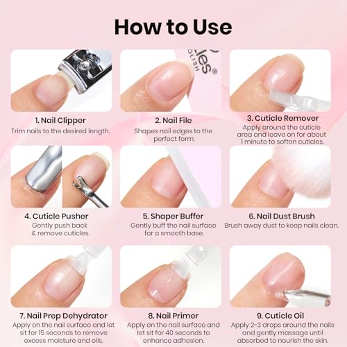 Image of Beetles Nail Prep Kit Nail Dehydrator and Primer Cuticle Oil Cuticle Remover 4PCS 7.5ML Nails Care Tool Kit with Cuticles Pusher Nails Files Clippers Dust Brush 6PCS Manicure Tools for Gel Polish