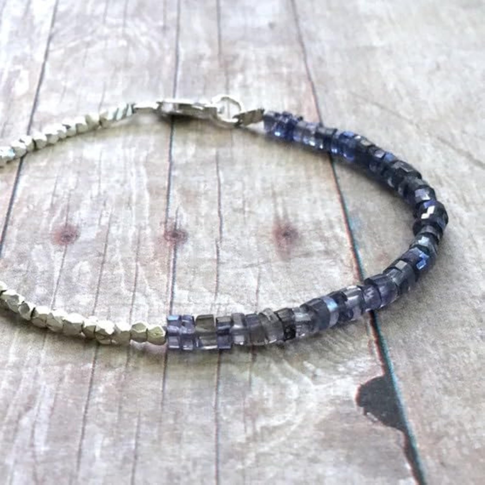 Unisex Iolite Water Sapphire Bracelet, Adjustable Silver Clasp