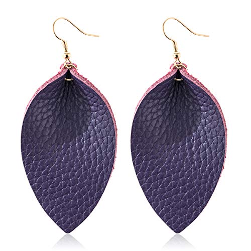 Bohemian Lightweight Genuine Real Leather Geometric Drop Statement Earrings - Petal Leaf Feather, Teardrop Dangles