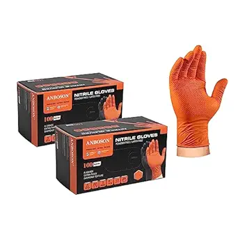 10mil Disposable-Nitrile Chemical-Resistant Rubber-Gloves for Men - Mechanics Gloves Heavy Duty, Latex Free, Automotive (Orange 200 Counts, X-Large)