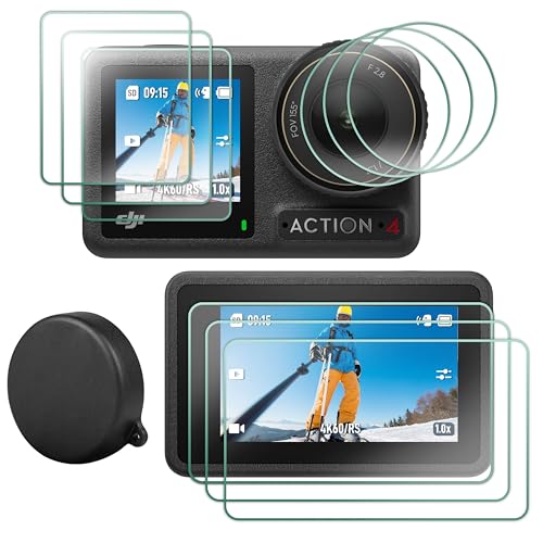 FitStil Displayschutzfolie [9er-Pack] für DJI OSMO Action 4, ultraklarer Displayschutz aus gehärtetem Glas (Vorder- und Rückseite) + Objektivschutz + Objektivabdeckung