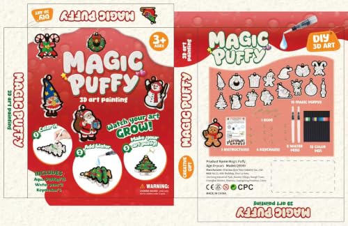 Image of MZYTOZA Magic Foam Texture Painting Kit - 3D Art Craft Aqua Magic Puffs Paint Kit, 15 Mess-Free Paint by Number Craft for Kids (Christmas Red)