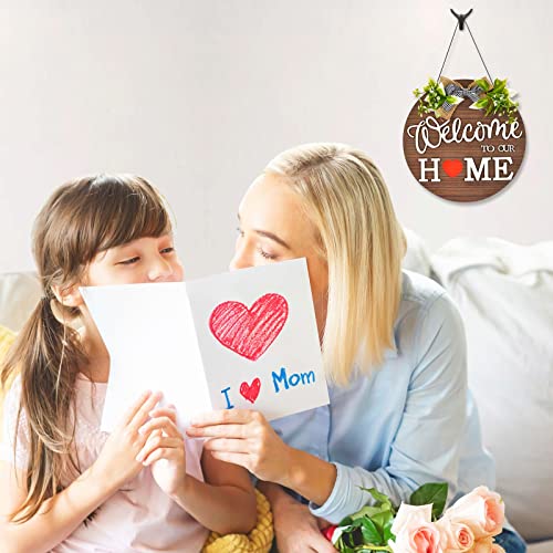 Interchangeable Welcome Sign For Front Door-Welcome Sign Front Porch Decor Rustic Wooden Wreaths Wall Hanging Sign With 4 Seasonal Wreaths & 20 Holiday Icons For Father's Day, Suits Home Porch, Wall #TOP4