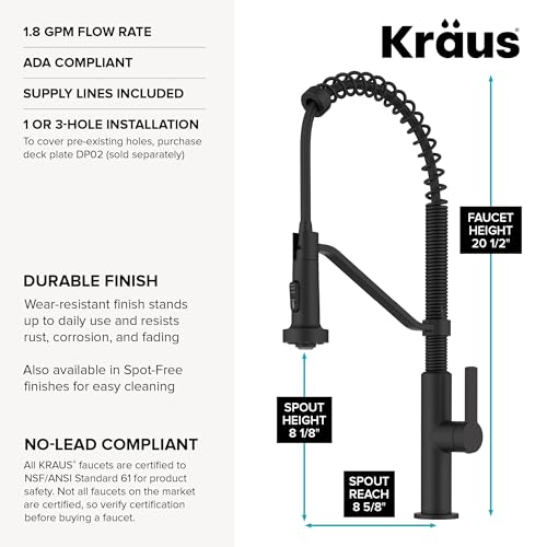 Image of KRAUS Oletto Commercial Style 2-Function Single Handle Pull Down Kitchen Faucet in Matte Black, KPF-2643MB
