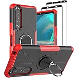 GMUJIAO Cover pour Sony Xperia 5 III,Housse de Protection Double Couche Antichoc,Coque de Téléphone 2 en 1 TPU + PC avec 2 Protecteurs D'écran en Verre Trempé Résistant aux Rayures  Rouge