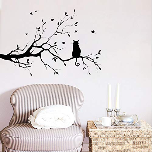 Lnrkai 14.2 X 22In Black Cat On Tree Branches Wall Decor Stickers Nursery Leaves, Diy Removable Wall Art Decal Mural Wallpaper Home Decoration For Living Room, Bedroom, Farmhouse, Bathroom Decor #TOP2
