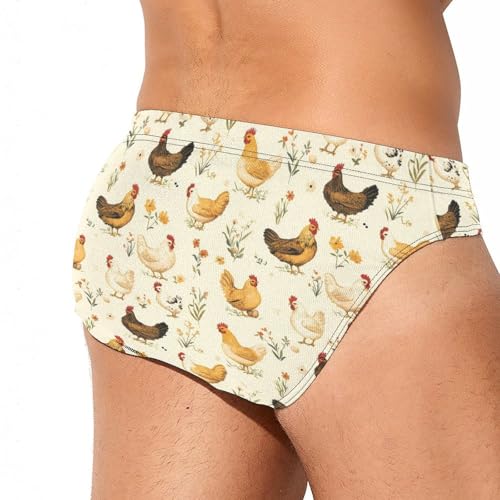 Chickens and Flowers Printed Swim Briefs for Men Sexy Bikini Swimwear Elastic Beach Trunks Bathing Suit4