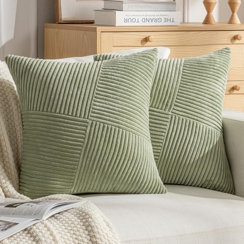 DecorMommt Fundas Cojines 40x40 Pasto Verde Fundas de Cojines Suaves Pana Funda Almohada Modernos Lujoso Decorativa Funda Cojines por Sala de Estar Dormitorio Sofá Cama Deco, 2 Piezas