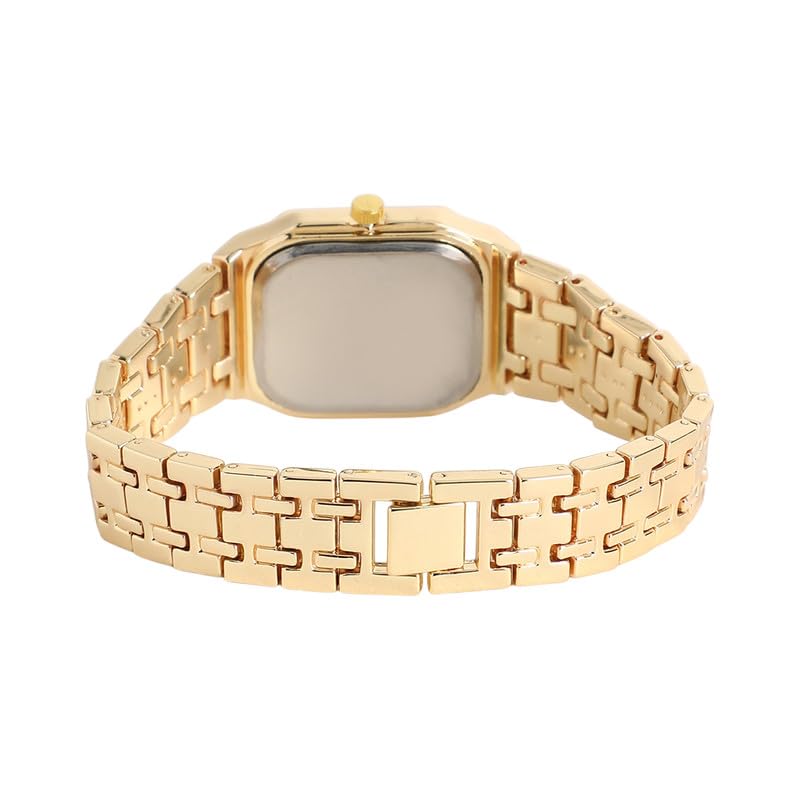 Image of Haute Sauce Women's The Torque Roman Square Watch | California Gold Stainless Steel Strap | Emerald Green Dial | One-Size | Foldover Closure | Quartz | Analogue | Wrist Belt Watch for Female & Girls
