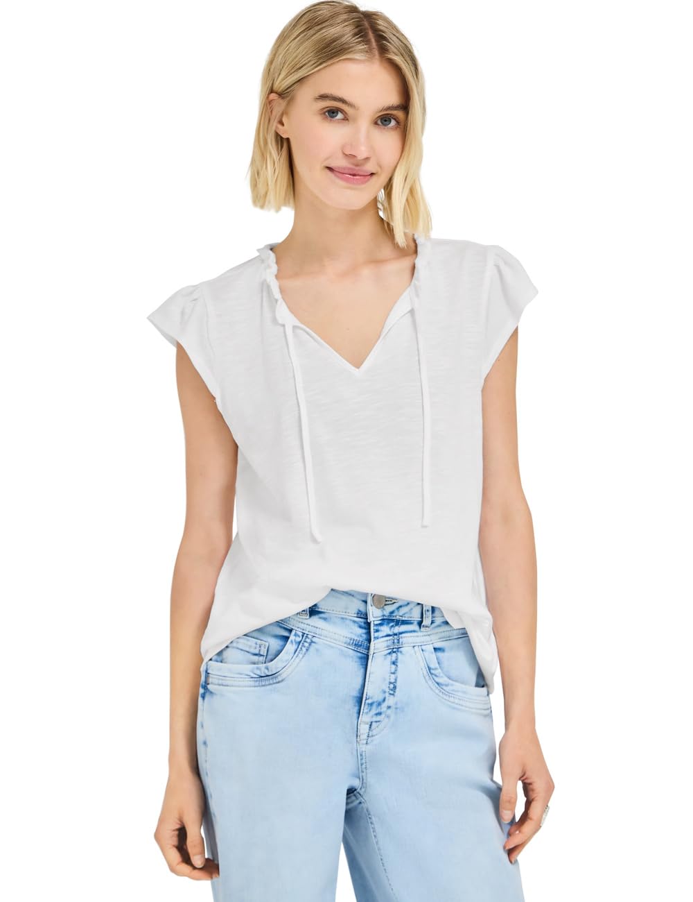 Street One Studio Dropped Shoulder Shirt with Split Neck White 36