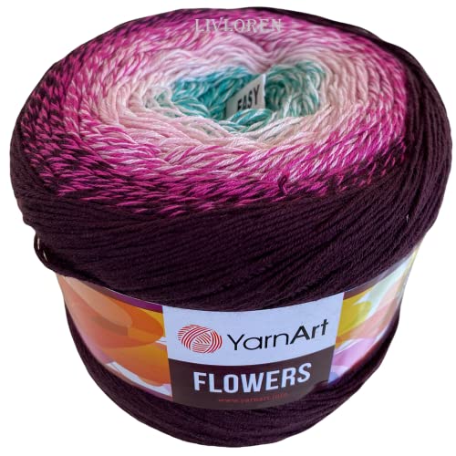 Image of Yarn Art YarnArt Flowers Yarn 55% Cotton 45% Acrylic 250gr 1094yds Multicolor Cotton Yarn Rainbow Crochet Yarn Spring Summer - 1 Fine Sport Skein (301)