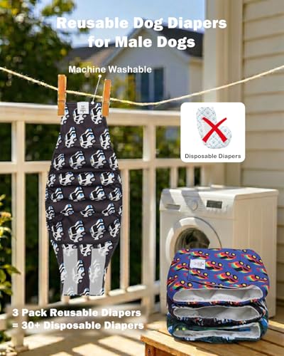 Image of CuteBone Dog Diapers Male Belly Bands 3 Pack for Male Dogs Reusable Puppy Wraps