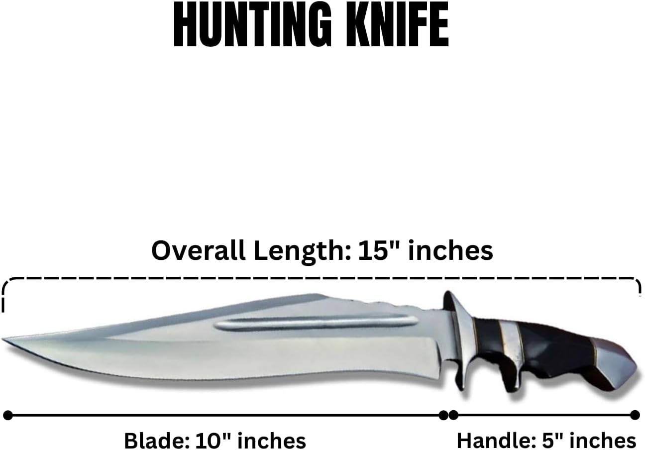 Handmade Fixed Blade Hunting Knife, 15" Carbon Steel Blade with Micarta Handle, Finger Grip Outdoor Knife with Sheath – Hunting, Camping