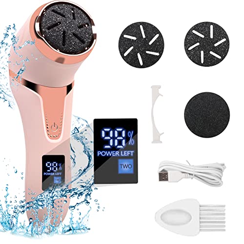 Rapeuse Pieds Electrique, CIBITA Rape à Pieds Pedicure Professionnel, IPX7 Etanche Râpe Lime Electrique pour Eliminer Les Pieds Peaux Mortes et Callosités/ 2 Vitesses/ 3 Tête Givrée (Rose)