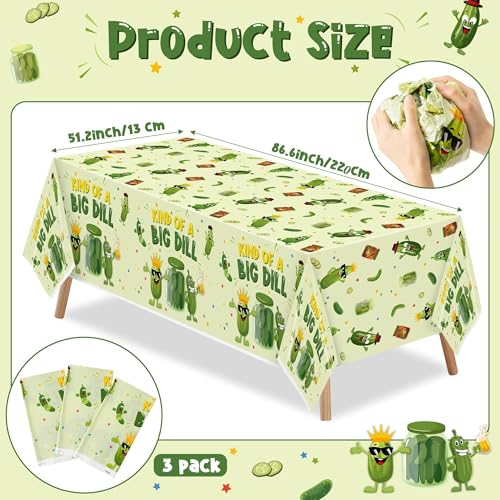 Pickle Party Tablecloths - 3Pcs Kind of a Big Deal Cucumber Birthday Party Table Covers Decorations, Vegetable Themed Rectangular Plastic Disposable Table Cloth for Adults Kids Birthday Fruit Events