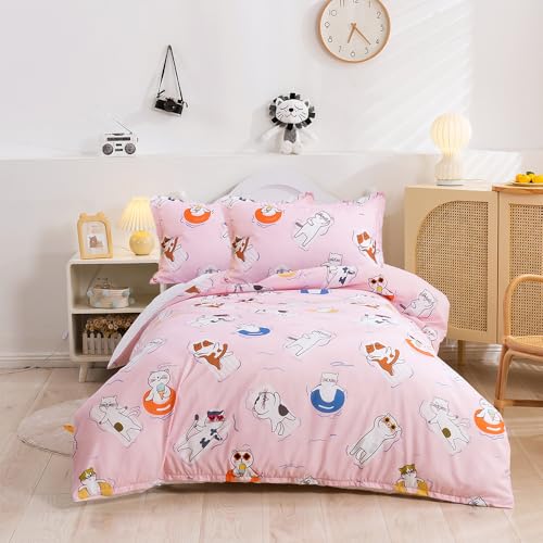 BESTDESIL Pink Cute Cat Duvet Cover