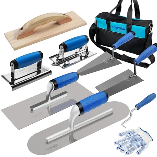 Konvixon 10PCS Concrete Trowel Set, Masonry Hand Tool...