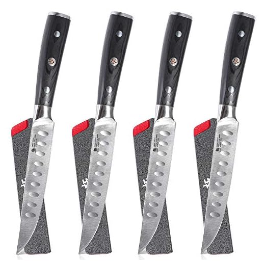 KYOKU Samurai Series - 5" Steak Knives Set of 4 with Sheath & Case - Full Tang - Japanese High Carbon Steel - Pakkawood Handle with Mosaic Pin (Japanese Steak Knife Set)