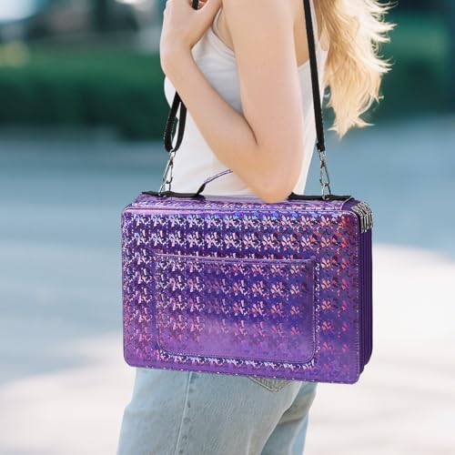 Image of Large Capacity Colored Pencil Case - 500 Slots PU leather with Zipper Closure Portable Organizer for Watercolor Pencils Ideal for Artists(Purple)