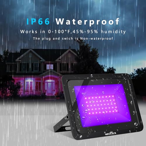 Image of 365nm 50W LED Black Light with Plug and Switch, 4.9ft Power Cord, IP66 Waterproof Blacklight is Used for Indoor or Outdoor Glow Party, Stage Lighting,Body Paint, Fluorescent Poster