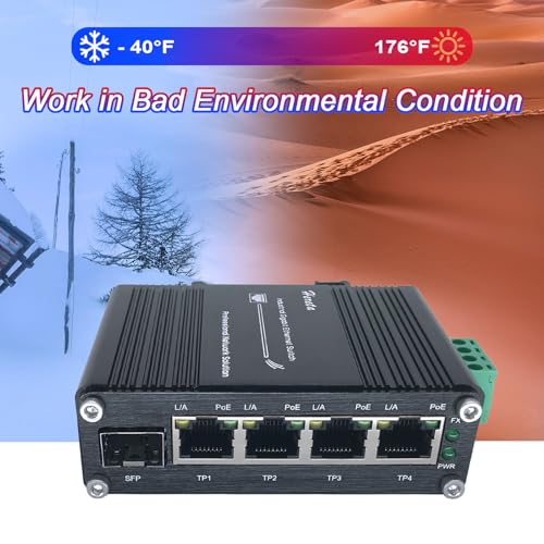 Image of Industrial 5-Port Gigabit PoE Switch, Hardened Gigabit Ethernet Switch with 1 Combo SFP Slot & 4 PoE+ Ports @120W | Plug & Play | Supports 12-48V DC Input, DIN-Rail / Wall Mount