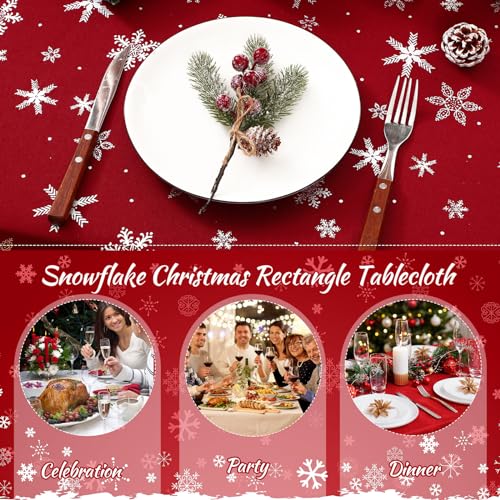 Mixweer Christmas Snowflake Tablecloth Winter Rectangle Printed Table Cover Washable Xmas Winter Table Cloths for Holiday Decorations Dinner Party Home Decor(60 x 84 Inch,Red) – Image 7