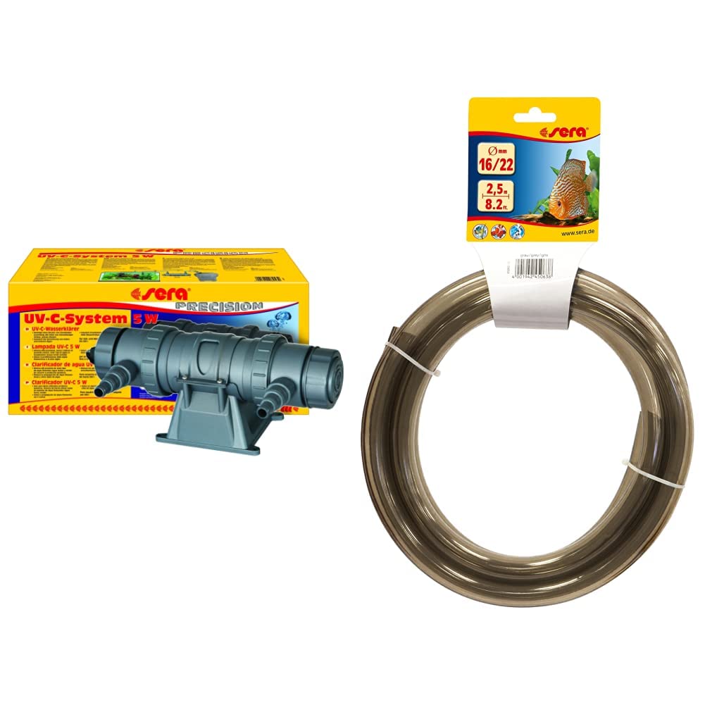 Sera, Sistema UV-C da 5 W, depuratore per acquari ad Alte Prestazioni UV-C Contro l'acqua Verde & Tubo 16/22, 2,5 m, Colore: Grigio