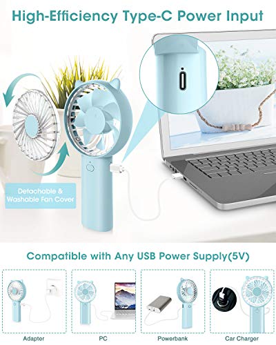 Mini Handheld Fan, ELEGIANT Small Personal Portable Fan with USB Rechargeable 4000mAh Battery Operated Fan 4 Speed Adjustable Work as Portable Power Bank for Woman Home Office Outdoor Travel