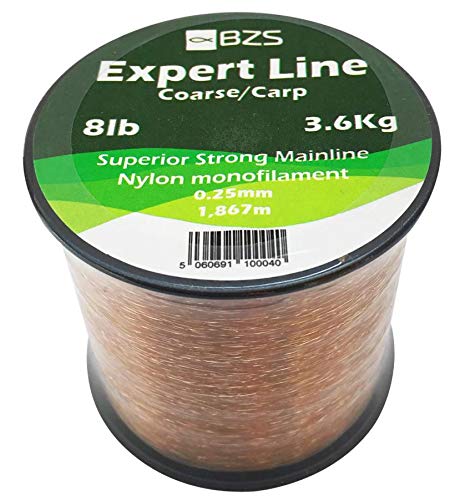 BZS Expert Carp Coarse Fishing Line Nylon Monofilament - Strong Tension High Load String Spool 4lb 5lb 6lb 8lb 10lb 12lb 15lb 20lb 25lb 30lb 40lb 50lb 60lb (Brown, 0.25mm - 1,867m / 8lbs - 3.6Kg) โ image 1