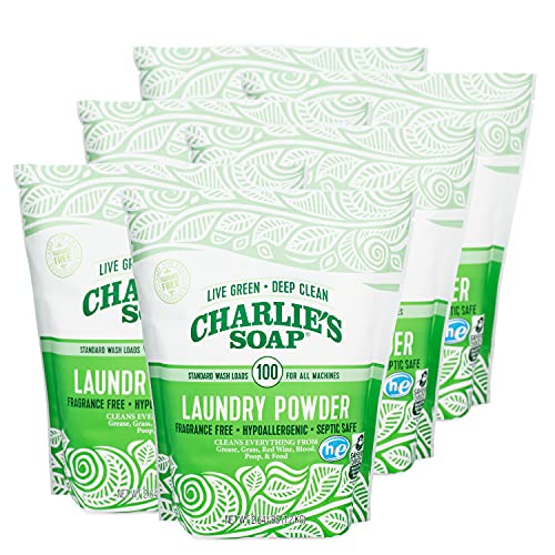 Charlie’s Soap Laundry Powder (100 Loads, 6 Pack) Hypoallergenic Deep Cleaning Washing Powder Detergent – Eco-Friendly, Safe, and Effective