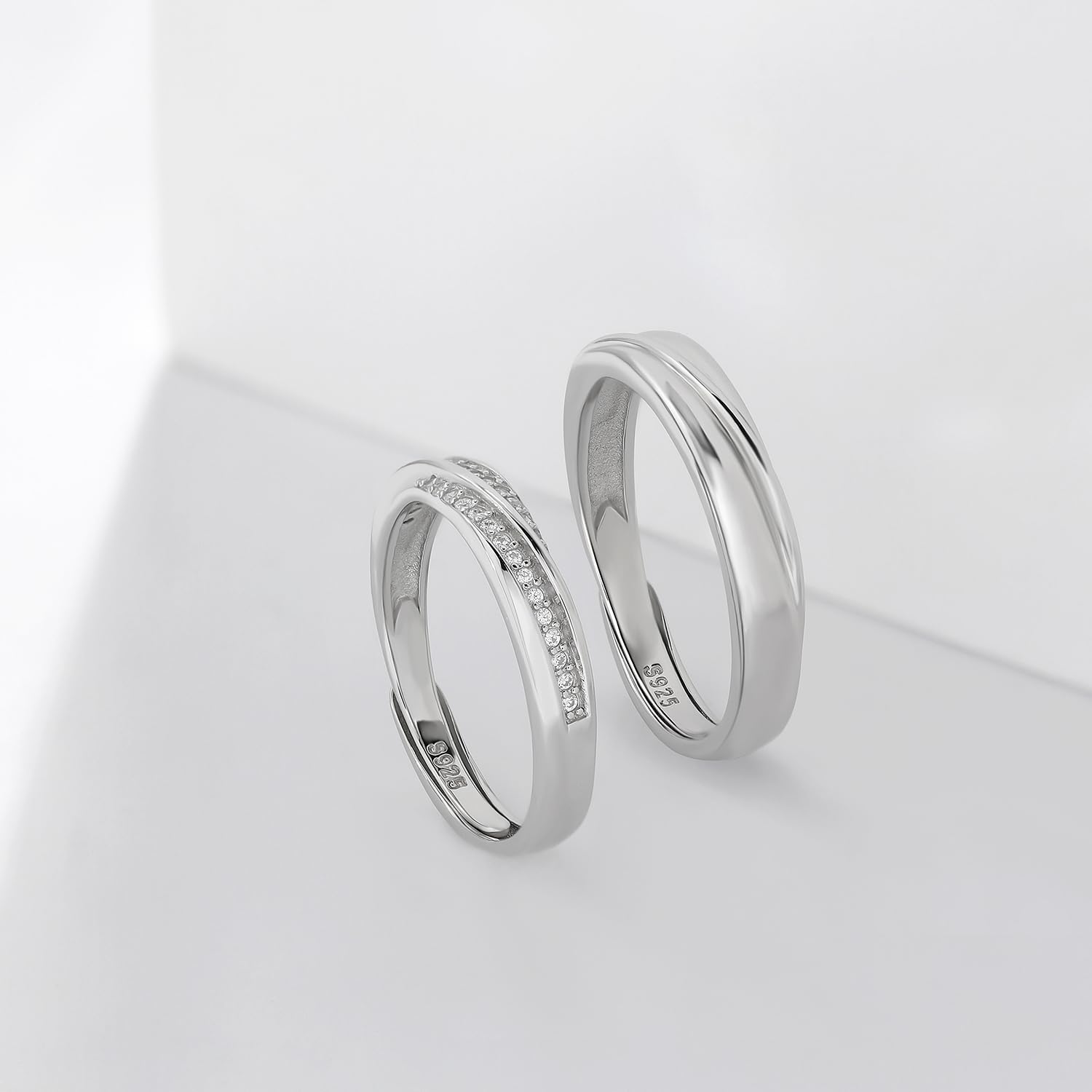 Meissa 2 Paar Ringe für Damen und Herren 925 Sterling Silber Ehering passende Versprechen Ringe Größe verstellbar handgefertigt Brautschmuck Größe 44-62