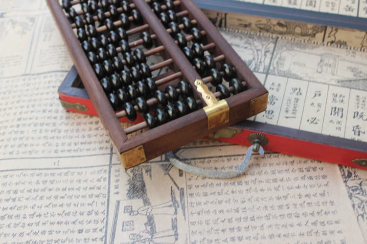 Image of 13 Column Classic Wooden Abacus with Vintage Leather Box, Aging Treatment,for Adults, Soroban for Study Decoration or Gift