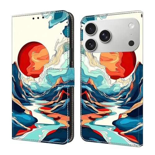 Étui iPhone 16 Plus soleil en cuir avec rabat magnétique et fentes pour cartes