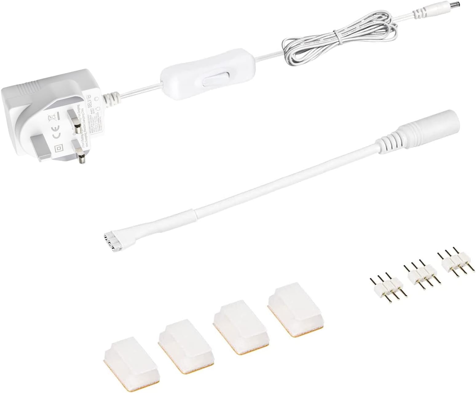Accessories: 12W Adapter with DC Connector for Connecting to Spare 3 Pin 8mm Light Strips