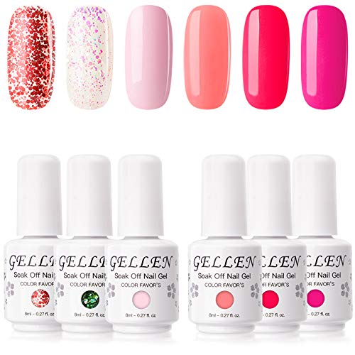 Gellen Gel Nail Polish Kit- Sweet Roses Tone Vibrant Magenta Hot Pinks 6 Colors, Trendy Rose Glitters Nail Art DIY Home Gel Manicure Set Gellen Gel Nail Polish Kit- Sweet Roses Tone Vibrant Magenta Hot Pinks 6 Colors, Trendy Rose Glitters Nail Art DIY Home Gel Manicure Set