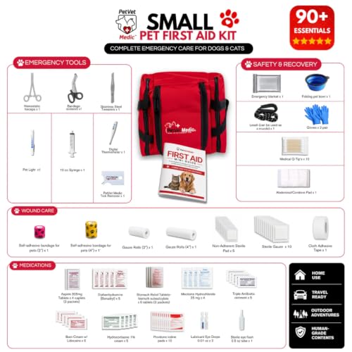 Image of Cat & Dog First Aid Kit - Dog Emergency Kit, Health Supplies & Wound Care -with Thermometer, Bandages for Wounds - Essentials, Travel Bag (Small)