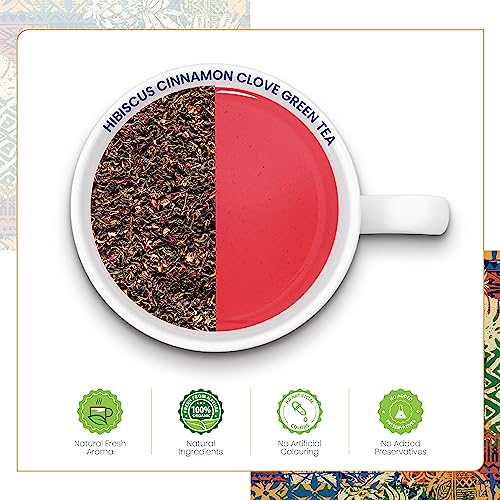 Image of Dabri Hibiscus Green Tea 100gm Pouch | Premium Loose Leaf Blend with Cinnamon, Clove & Green Tea | Pure Natural Hibiscus tea leaves & Spices | Supports Weight Management, Hair Regrowth