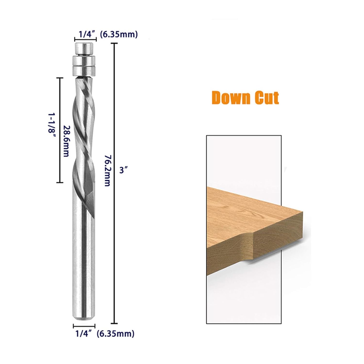 Flutes Spirals Edges Flush Cutter Trimming Router Bit 1 / 4 Shank Alloy for Wood Cutting Flush Trim Bit
