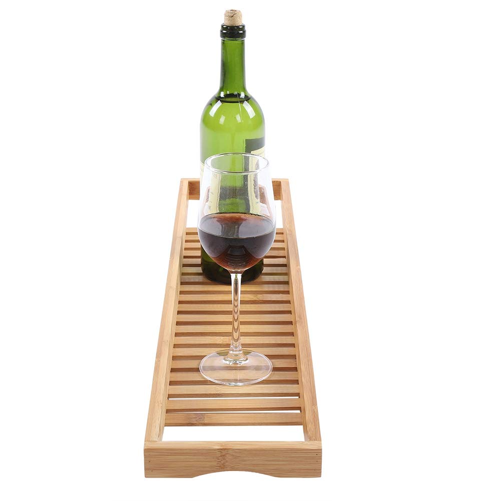 Cocoarm Wielofunkcyjna bambusowa wanna tacka na butelkę wina stojak na butelkę wannę caddy, łazienka taca wanna uchwyt na wino uniwersalny 69,4 x 15,3 x 4,8 cm wanna tacka na Caddy solidna naturalny bambus