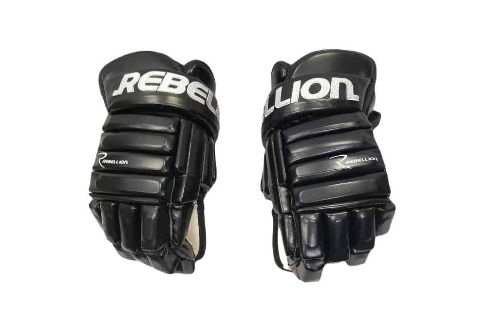 Rebellion 7500 Series Leather Junior Hockey Gloves (Black, 12.5)
