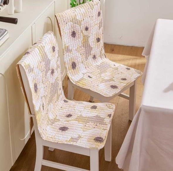 Image of HOMETHREADS Floral Cotton Chair Cover Set | Soft & Comfortable Seat Covers with Anti-Skid Non-Slip Backing + Waterproof Dining Table Cover (140x180 cm) (White Yellow, 4 Chair Covers + 1 Table Cover)