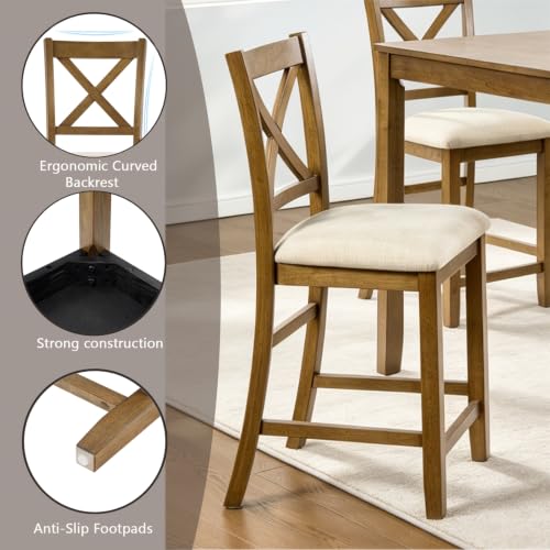 Image of LUMISOL 5-Piece Dining Table Set for 4, Farmhouse Counter Height Kitchen Table with 4 Padded Chairs, Solid Wood Square Table and Chairs Set for Dining Room, Kitchen, Oak