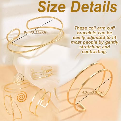 BROCC 9PCS Gold Arm Cuff Bangle Bracelets for Women Bangle Armband Coil Swirl Upper Armlet Arm Cuff Bracelets Simple Adjustable Armband Jewelry Set2