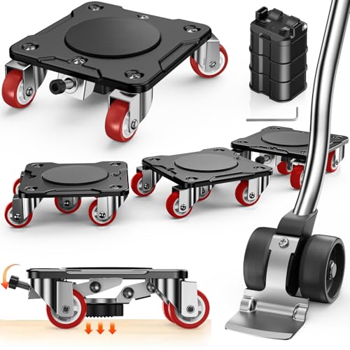WOUOW Déplace-Meuble avec Roulettes et Fonction Parking – Chariot de Transport pour Meubles Lourds, Roues Pivotantes 360°, Panneau en Acier Carbone,...