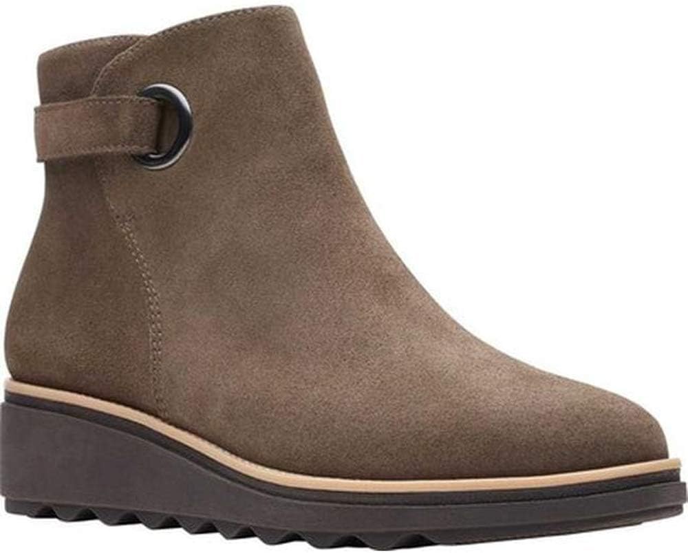 Clarks Women's Sharon Spring Ankle Boot, Olive Suede, 9