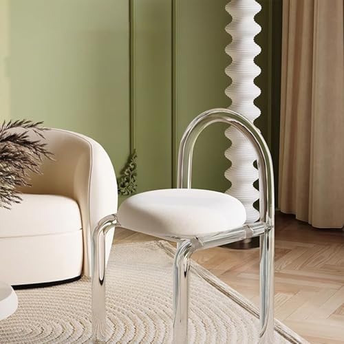 HOLMZCED Makeup Chair with White Cushion Modern Acrylic Chair with Backrest Armless Vanity Chairs Clear Desk Chairs for Bedroom Living Room