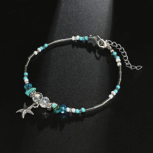 Image of Softones Blue Starfish Turtle Anklet Multilayer Charm Beads Sea Handmade Boho Anklet Foot Jewelry for Women