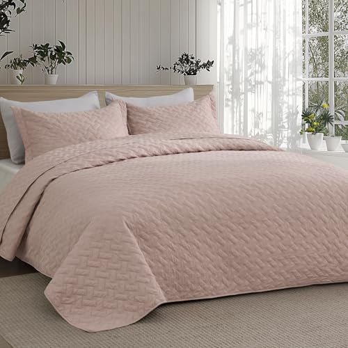 Image of Bedsure Quilts Twin Size - Lightweight Bedspreads Twin Size with Basket Weave Pattern, Soft Quilt Bedding Set, Dusty Rose Comforter Set Coverlet for All Seasons with 1 Pillow Sham (68 inch x 86 inch)